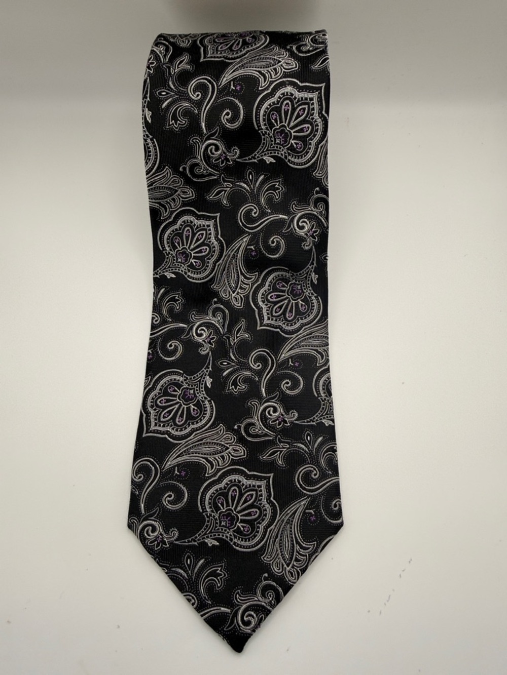 Jos A. Bank Signature Collection black & silver paisley design. Hint Purple